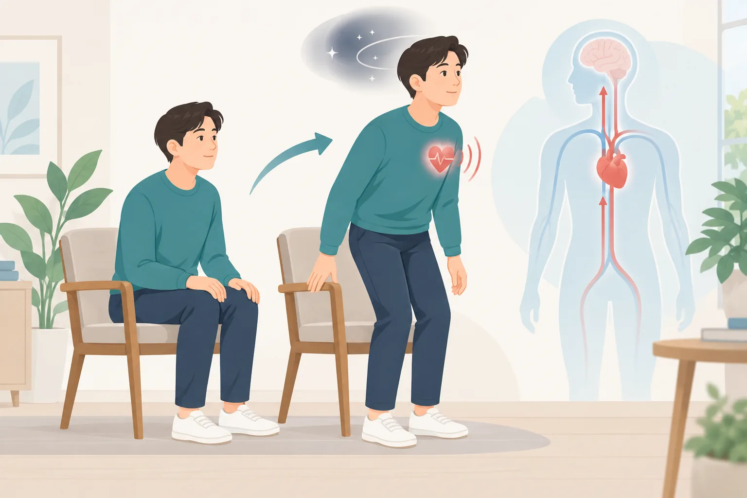 발산역에서 앉았다 일어날 때 눈앞이 흐려지고 심장이 빨리 뛰면 무엇을 확인해야 하나요?