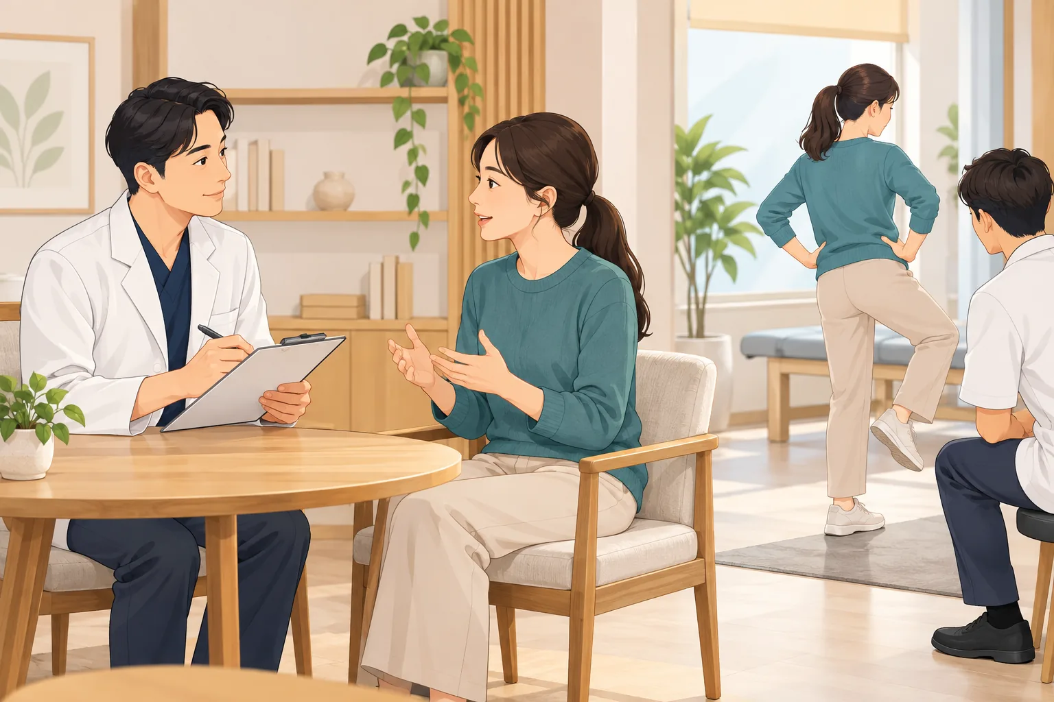 골반 옆쪽 통증 건강정보 일러스트 한의학적 진료 계획