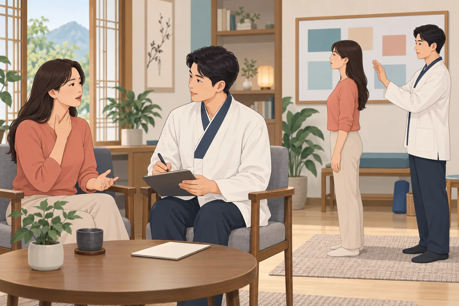 삼킴 곤란 건강정보 일러스트 한의학적 진료 계획