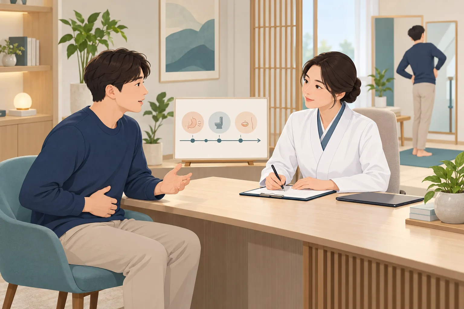 배변 횟수 변화 건강정보 일러스트 한의학적 진료 계획
