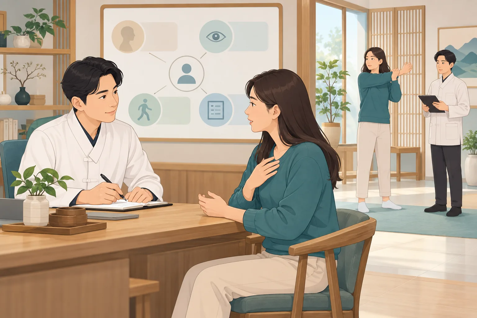 야간 두근거림 건강정보 일러스트 한의학적 진료 계획