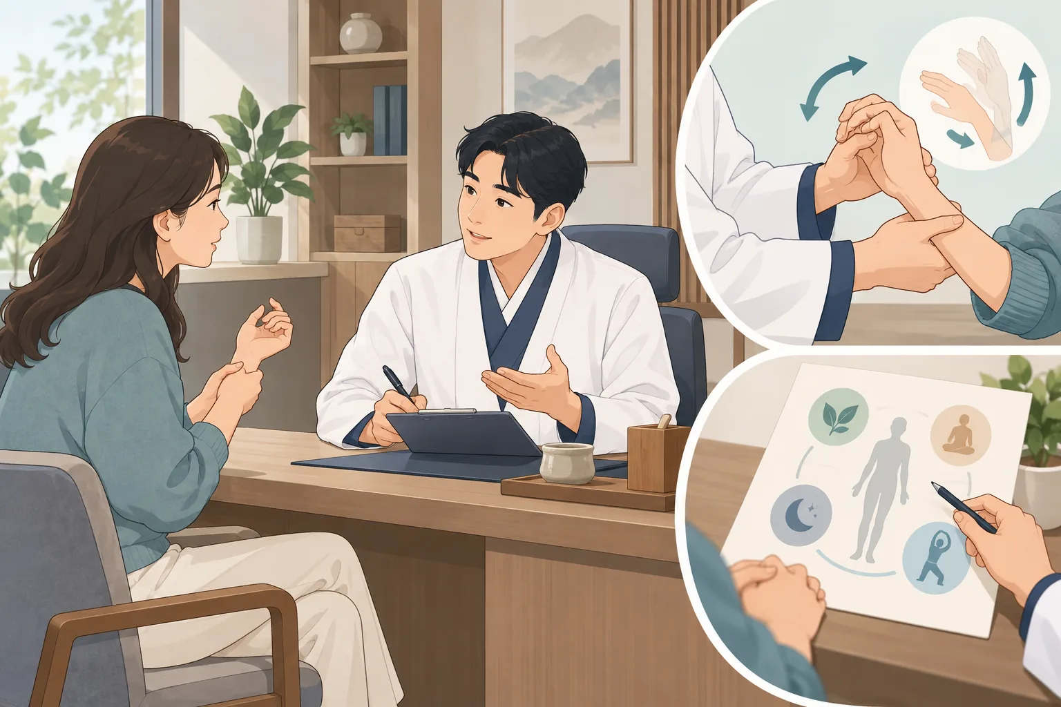 손목 새끼손가락 통증 건강정보 일러스트 한의학적 진료 계획