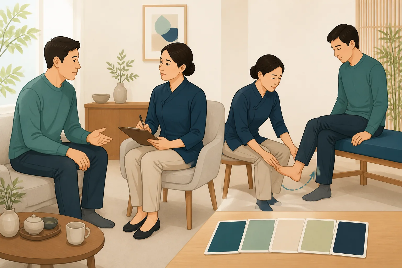 발뒤꿈치 통증 건강정보 일러스트 한의학적 진료 계획