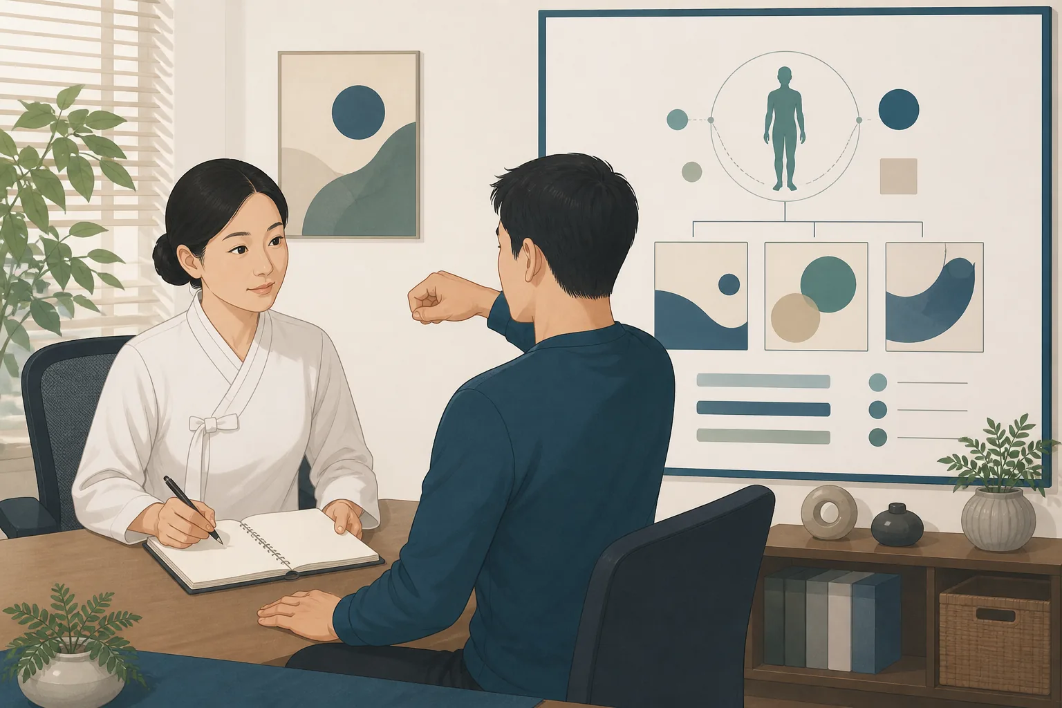 아침 메스꺼움 건강정보 일러스트 한의학적 진료 계획