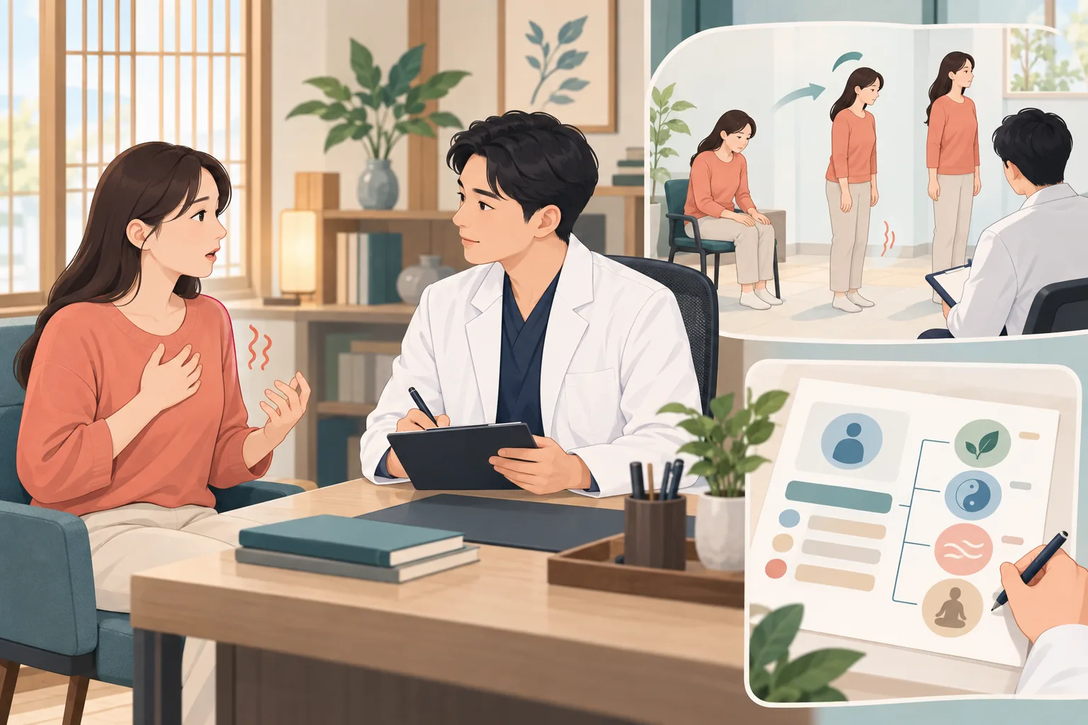 기상 후 두근거림 건강정보 일러스트 한의학적 진료 계획